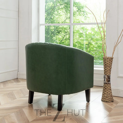 29" W Faux Leather Barrel Chairs Set of 2, Modern PU Upholstered Tufted Club Chairs with Nailhead Trim, Small Armchairs Accent Chairs for Living Room Bedroom Apartment Lounge Nursery, Green THE Z HUT