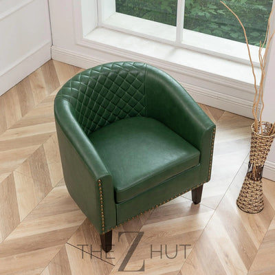 29" W Faux Leather Barrel Chairs Set of 2, Modern PU Upholstered Tufted Club Chairs with Nailhead Trim, Small Armchairs Accent Chairs for Living Room Bedroom Apartment Lounge Nursery, Green THE Z HUT