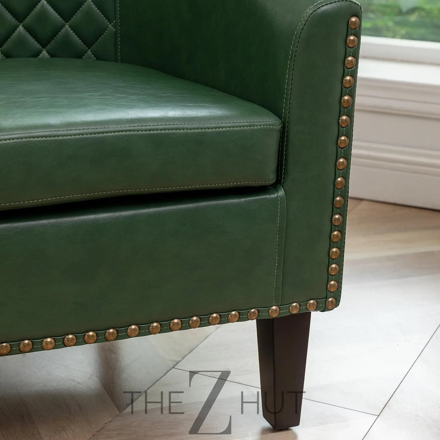 29" W Faux Leather Barrel Chairs Set of 2, Modern PU Upholstered Tufted Club Chairs with Nailhead Trim, Small Armchairs Accent Chairs for Living Room Bedroom Apartment Lounge Nursery, Green THE Z HUT