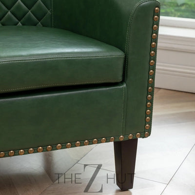 29" W Faux Leather Barrel Chairs Set of 2, Modern PU Upholstered Tufted Club Chairs with Nailhead Trim, Small Armchairs Accent Chairs for Living Room Bedroom Apartment Lounge Nursery, Green THE Z HUT