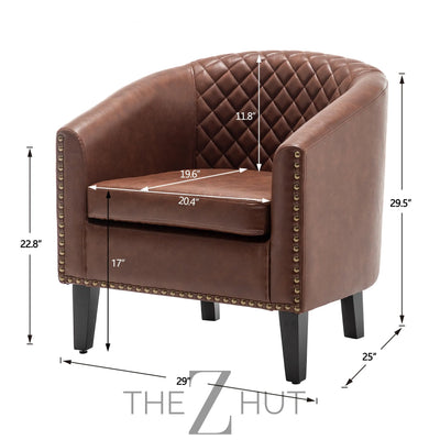 29" W Faux Leather Barrel Chairs Set of 2, Modern PU Upholstered Tufted Club Chairs with Nailhead Trim, Small Armchairs Accent Chairs for Living Room Bedroom Apartment Lounge Nursery, Green THE Z HUT