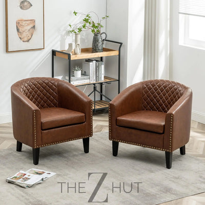 29" W Faux Leather Barrel Chairs Set of 2, Modern PU Upholstered Tufted Club Chairs with Nailhead Trim, Small Armchairs Accent Chairs for Living Room Bedroom Apartment Lounge Nursery, Green THE Z HUT