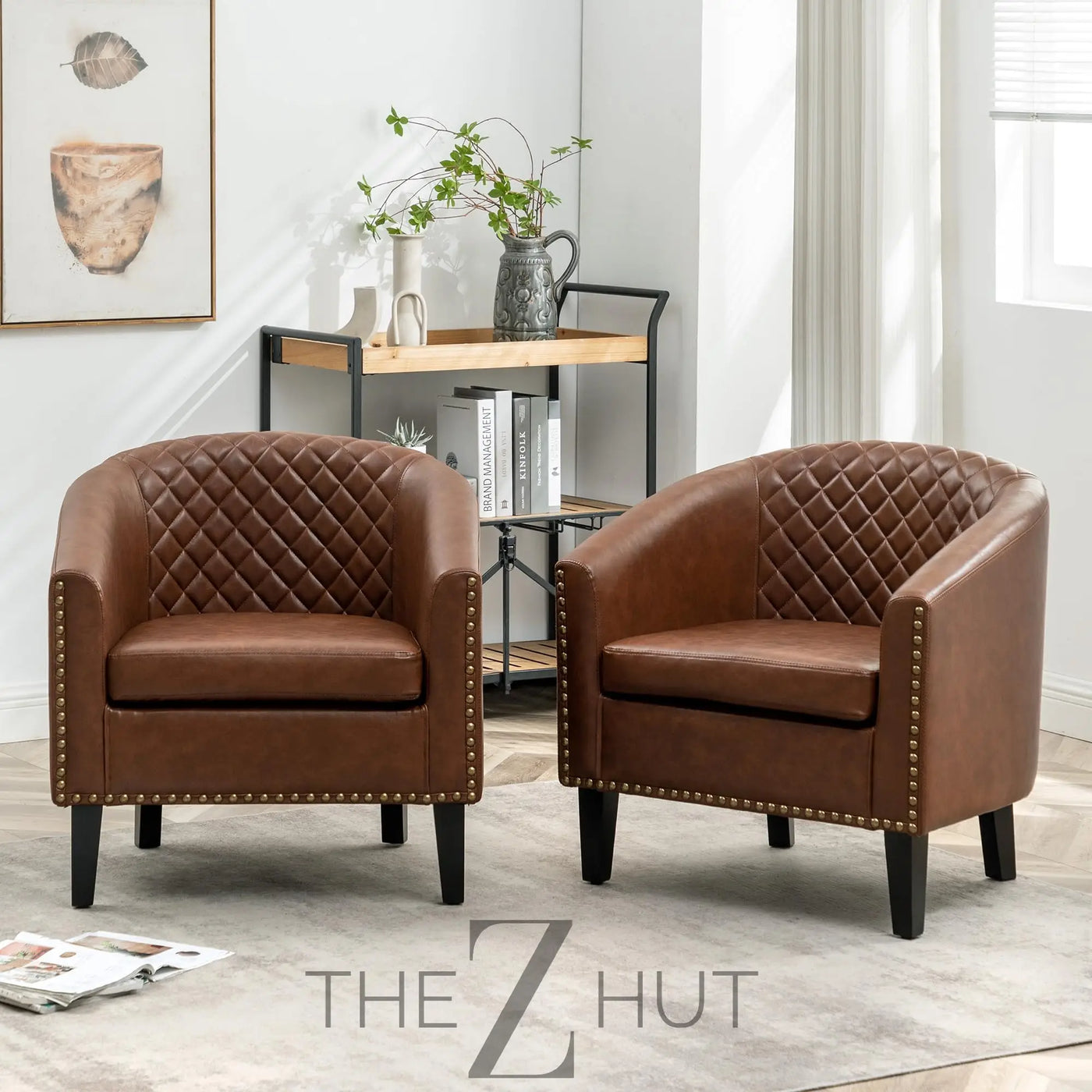 29" W Faux Leather Barrel Chairs Set of 2, Modern PU Upholstered Tufted Club Chairs with Nailhead Trim, Small Armchairs Accent Chairs for Living Room Bedroom Apartment Lounge Nursery, Green THE Z HUT