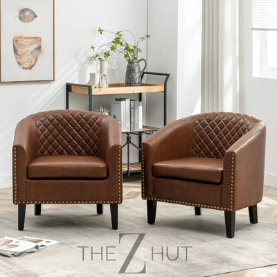 29" W Faux Leather Barrel Chairs Set of 2, Modern PU Upholstered Tufted Club Chairs with Nailhead Trim, Small Armchairs Accent Chairs for Living Room Bedroom Apartment Lounge Nursery, Green THE Z HUT
