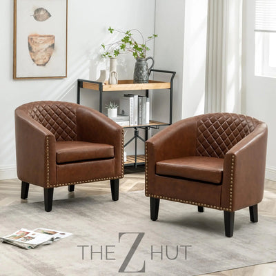 29" W Faux Leather Barrel Chairs Set of 2, Modern PU Upholstered Tufted Club Chairs with Nailhead Trim, Small Armchairs Accent Chairs for Living Room Bedroom Apartment Lounge Nursery, Green THE Z HUT