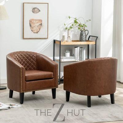 29" W Faux Leather Barrel Chairs Set of 2, Modern PU Upholstered Tufted Club Chairs with Nailhead Trim, Small Armchairs Accent Chairs for Living Room Bedroom Apartment Lounge Nursery, Green THE Z HUT