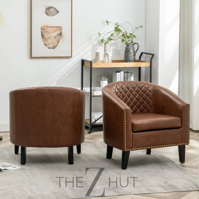29" W Faux Leather Barrel Chairs Set of 2, Modern PU Upholstered Tufted Club Chairs with Nailhead Trim, Small Armchairs Accent Chairs for Living Room Bedroom Apartment Lounge Nursery, Green THE Z HUT