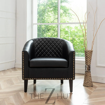 29" W Faux Leather Barrel Chairs Set of 2, Modern PU Upholstered Tufted Club Chairs with Nailhead Trim, Small Armchairs Accent Chairs for Living Room Bedroom Apartment Lounge Nursery, Green THE Z HUT