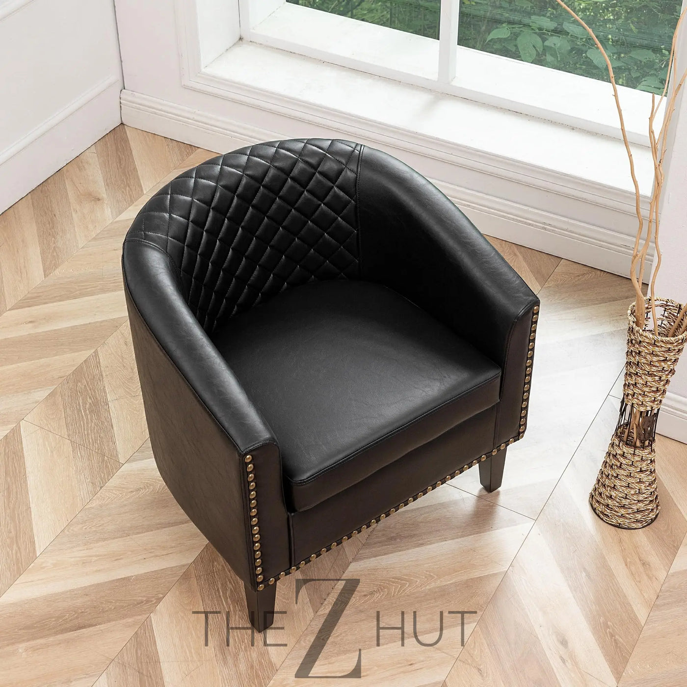 29" W Faux Leather Barrel Chairs Set of 2, Modern PU Upholstered Tufted Club Chairs with Nailhead Trim, Small Armchairs Accent Chairs for Living Room Bedroom Apartment Lounge Nursery, Green THE Z HUT