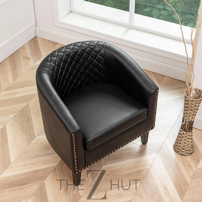 29" W Faux Leather Barrel Chairs Set of 2, Modern PU Upholstered Tufted Club Chairs with Nailhead Trim, Small Armchairs Accent Chairs for Living Room Bedroom Apartment Lounge Nursery, Green THE Z HUT