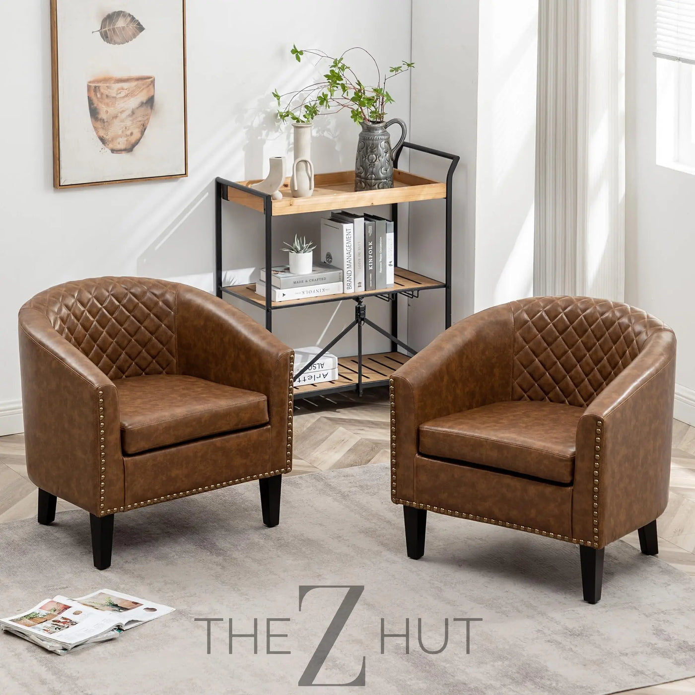 29" W Faux Leather Barrel Chairs Set of 2, Modern PU Upholstered Tufted Club Chairs with Nailhead Trim, Small Armchairs Accent Chairs for Living Room Bedroom Apartment Lounge Nursery, Green THE Z HUT