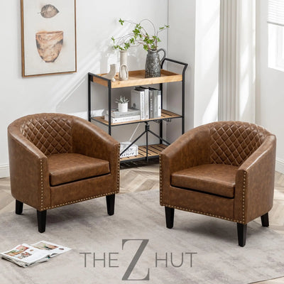 29" W Faux Leather Barrel Chairs Set of 2, Modern PU Upholstered Tufted Club Chairs with Nailhead Trim, Small Armchairs Accent Chairs for Living Room Bedroom Apartment Lounge Nursery, Green THE Z HUT