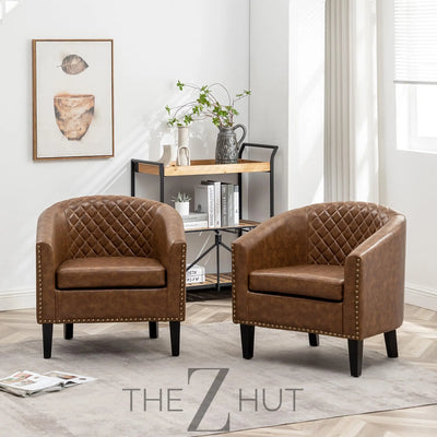 29" W Faux Leather Barrel Chairs Set of 2, Modern PU Upholstered Tufted Club Chairs with Nailhead Trim, Small Armchairs Accent Chairs for Living Room Bedroom Apartment Lounge Nursery, Green THE Z HUT