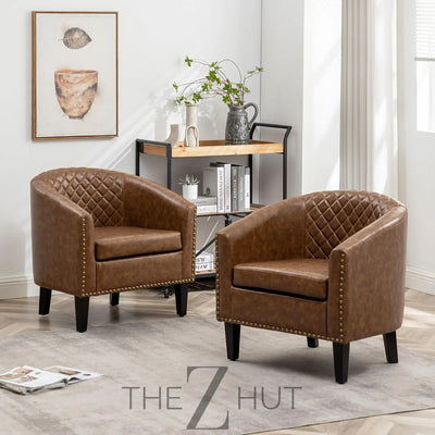 29" W Faux Leather Barrel Chairs Set of 2, Modern PU Upholstered Tufted Club Chairs with Nailhead Trim, Small Armchairs Accent Chairs for Living Room Bedroom Apartment Lounge Nursery, Green THE Z HUT