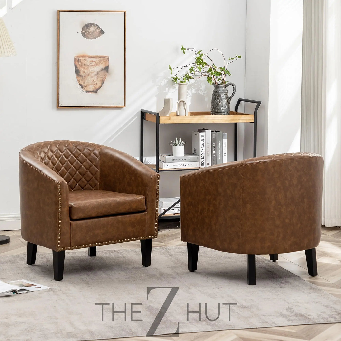 29" W Faux Leather Barrel Chairs Set of 2, Modern PU Upholstered Tufted Club Chairs with Nailhead Trim, Small Armchairs Accent Chairs for Living Room Bedroom Apartment Lounge Nursery, Green THE Z HUT