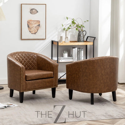 29" W Faux Leather Barrel Chairs Set of 2, Modern PU Upholstered Tufted Club Chairs with Nailhead Trim, Small Armchairs Accent Chairs for Living Room Bedroom Apartment Lounge Nursery, Green THE Z HUT