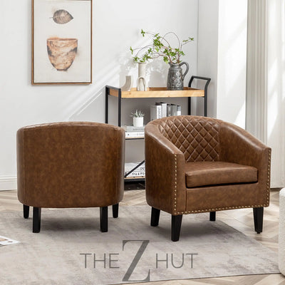 29" W Faux Leather Barrel Chairs Set of 2, Modern PU Upholstered Tufted Club Chairs with Nailhead Trim, Small Armchairs Accent Chairs for Living Room Bedroom Apartment Lounge Nursery, Green THE Z HUT