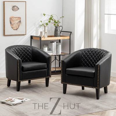 29" W Faux Leather Barrel Chairs Set of 2, Modern PU Upholstered Tufted Club Chairs with Nailhead Trim, Small Armchairs Accent Chairs for Living Room Bedroom Apartment Lounge Nursery, Green THE Z HUT