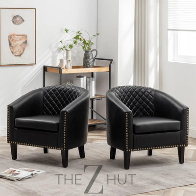29" W Faux Leather Barrel Chairs Set of 2, Modern PU Upholstered Tufted Club Chairs with Nailhead Trim, Small Armchairs Accent Chairs for Living Room Bedroom Apartment Lounge Nursery, Green THE Z HUT