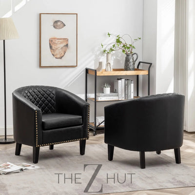 29" W Faux Leather Barrel Chairs Set of 2, Modern PU Upholstered Tufted Club Chairs with Nailhead Trim, Small Armchairs Accent Chairs for Living Room Bedroom Apartment Lounge Nursery, Green THE Z HUT