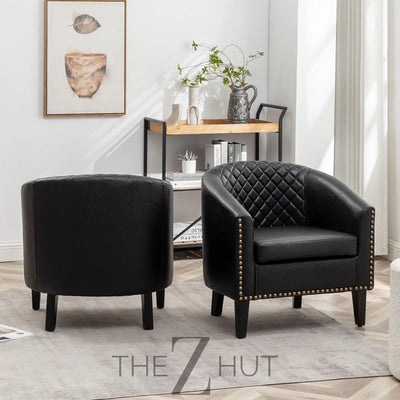 29" W Faux Leather Barrel Chairs Set of 2, Modern PU Upholstered Tufted Club Chairs with Nailhead Trim, Small Armchairs Accent Chairs for Living Room Bedroom Apartment Lounge Nursery, Green THE Z HUT