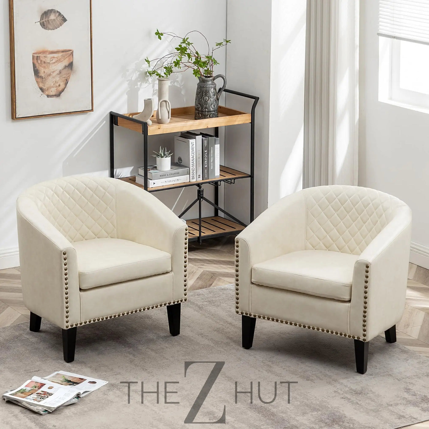 29" W Faux Leather Barrel Chairs Set of 2, Modern PU Upholstered Tufted Club Chairs with Nailhead Trim, Small Armchairs Accent Chairs for Living Room Bedroom Apartment Lounge Nursery, Green THE Z HUT