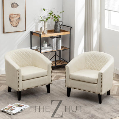 29" W Faux Leather Barrel Chairs Set of 2, Modern PU Upholstered Tufted Club Chairs with Nailhead Trim, Small Armchairs Accent Chairs for Living Room Bedroom Apartment Lounge Nursery, Green THE Z HUT