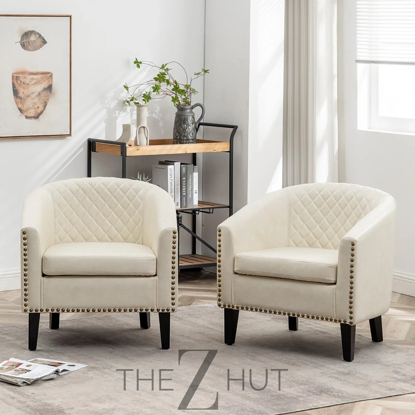 29" W Faux Leather Barrel Chairs Set of 2, Modern PU Upholstered Tufted Club Chairs with Nailhead Trim, Small Armchairs Accent Chairs for Living Room Bedroom Apartment Lounge Nursery, Green THE Z HUT