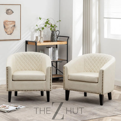 29" W Faux Leather Barrel Chairs Set of 2, Modern PU Upholstered Tufted Club Chairs with Nailhead Trim, Small Armchairs Accent Chairs for Living Room Bedroom Apartment Lounge Nursery, Green THE Z HUT