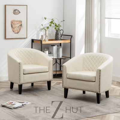 29" W Faux Leather Barrel Chairs Set of 2, Modern PU Upholstered Tufted Club Chairs with Nailhead Trim, Small Armchairs Accent Chairs for Living Room Bedroom Apartment Lounge Nursery, Green THE Z HUT