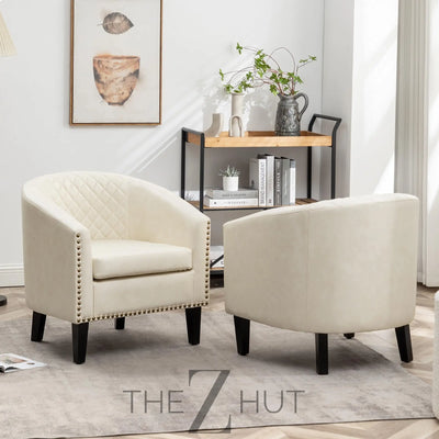 29" W Faux Leather Barrel Chairs Set of 2, Modern PU Upholstered Tufted Club Chairs with Nailhead Trim, Small Armchairs Accent Chairs for Living Room Bedroom Apartment Lounge Nursery, Green THE Z HUT