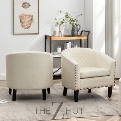 29" W Faux Leather Barrel Chairs Set of 2, Modern PU Upholstered Tufted Club Chairs with Nailhead Trim, Small Armchairs Accent Chairs for Living Room Bedroom Apartment Lounge Nursery, Green THE Z HUT
