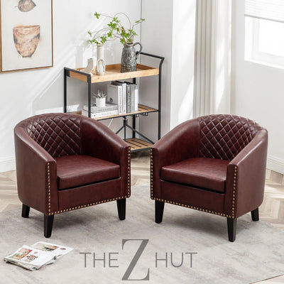 29" W Faux Leather Barrel Chairs Set of 2, Modern PU Upholstered Tufted Club Chairs with Nailhead Trim, Small Armchairs Accent Chairs for Living Room Bedroom Apartment Lounge Nursery, Green THE Z HUT