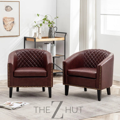 29" W Faux Leather Barrel Chairs Set of 2, Modern PU Upholstered Tufted Club Chairs with Nailhead Trim, Small Armchairs Accent Chairs for Living Room Bedroom Apartment Lounge Nursery, Green THE Z HUT