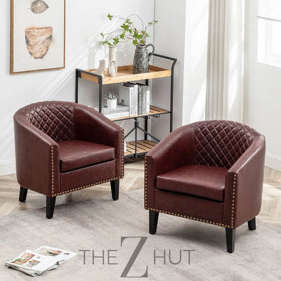 29" W Faux Leather Barrel Chairs Set of 2, Modern PU Upholstered Tufted Club Chairs with Nailhead Trim, Small Armchairs Accent Chairs for Living Room Bedroom Apartment Lounge Nursery, Green THE Z HUT