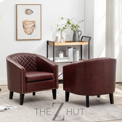 29" W Faux Leather Barrel Chairs Set of 2, Modern PU Upholstered Tufted Club Chairs with Nailhead Trim, Small Armchairs Accent Chairs for Living Room Bedroom Apartment Lounge Nursery, Green THE Z HUT