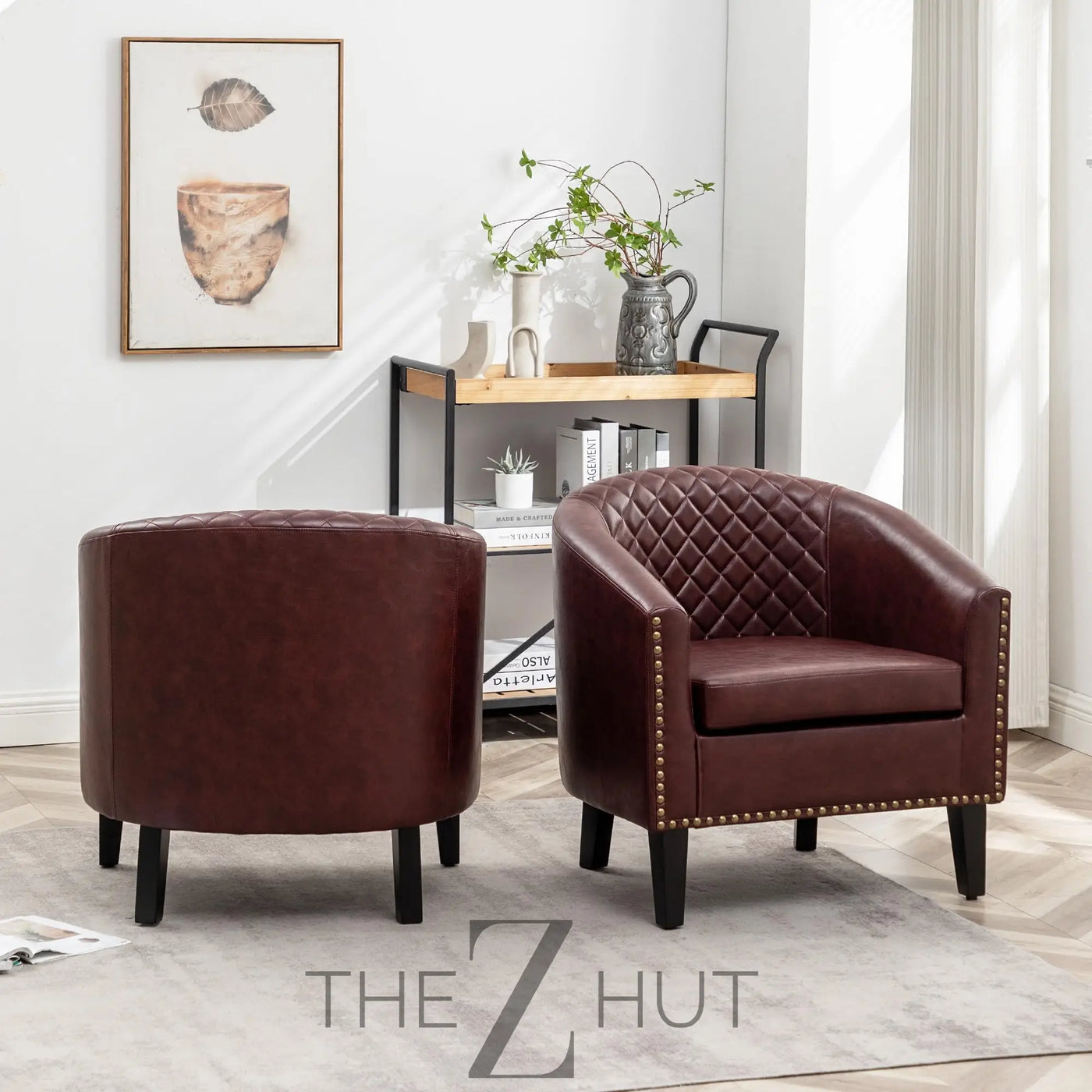 29" W Faux Leather Barrel Chairs Set of 2, Modern PU Upholstered Tufted Club Chairs with Nailhead Trim, Small Armchairs Accent Chairs for Living Room Bedroom Apartment Lounge Nursery, Green THE Z HUT