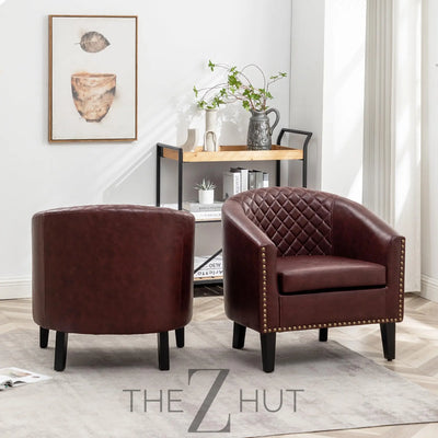 29" W Faux Leather Barrel Chairs Set of 2, Modern PU Upholstered Tufted Club Chairs with Nailhead Trim, Small Armchairs Accent Chairs for Living Room Bedroom Apartment Lounge Nursery, Green THE Z HUT