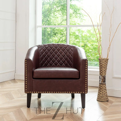 29" W Faux Leather Barrel Chairs Set of 2, Modern PU Upholstered Tufted Club Chairs with Nailhead Trim, Small Armchairs Accent Chairs for Living Room Bedroom Apartment Lounge Nursery, Green THE Z HUT