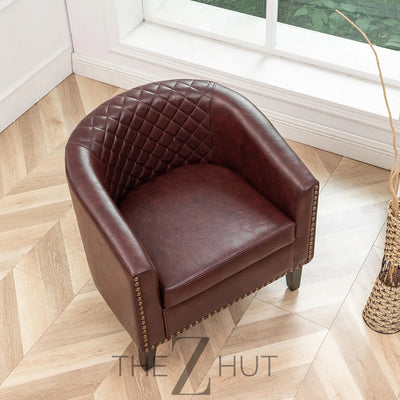 29" W Faux Leather Barrel Chairs Set of 2, Modern PU Upholstered Tufted Club Chairs with Nailhead Trim, Small Armchairs Accent Chairs for Living Room Bedroom Apartment Lounge Nursery, Green THE Z HUT