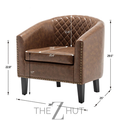 29" W Faux Leather Barrel Chairs Set of 2, Modern PU Upholstered Tufted Club Chairs with Nailhead Trim, Small Armchairs Accent Chairs for Living Room Bedroom Apartment Lounge Nursery, Green THE Z HUT