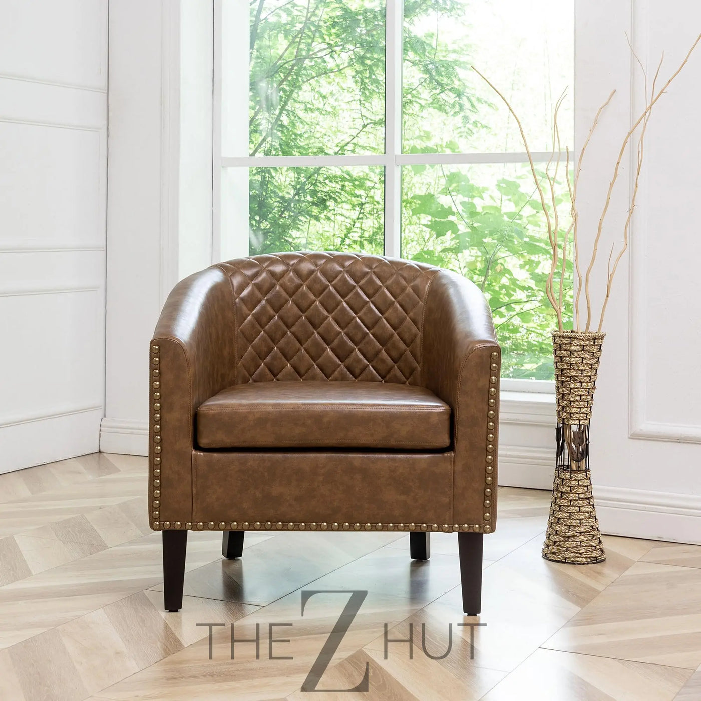29" W Faux Leather Barrel Chairs Set of 2, Modern PU Upholstered Tufted Club Chairs with Nailhead Trim, Small Armchairs Accent Chairs for Living Room Bedroom Apartment Lounge Nursery, Green THE Z HUT