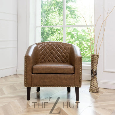 29" W Faux Leather Barrel Chairs Set of 2, Modern PU Upholstered Tufted Club Chairs with Nailhead Trim, Small Armchairs Accent Chairs for Living Room Bedroom Apartment Lounge Nursery, Green THE Z HUT