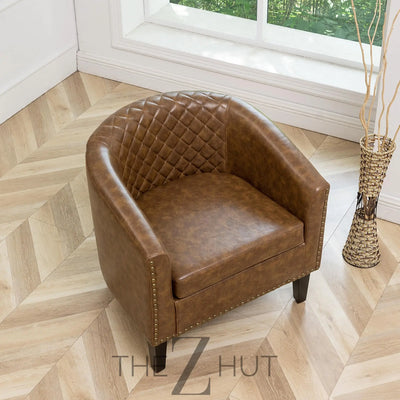 29" W Faux Leather Barrel Chairs Set of 2, Modern PU Upholstered Tufted Club Chairs with Nailhead Trim, Small Armchairs Accent Chairs for Living Room Bedroom Apartment Lounge Nursery, Green THE Z HUT