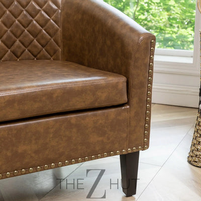29" W Faux Leather Barrel Chairs Set of 2, Modern PU Upholstered Tufted Club Chairs with Nailhead Trim, Small Armchairs Accent Chairs for Living Room Bedroom Apartment Lounge Nursery, Green THE Z HUT