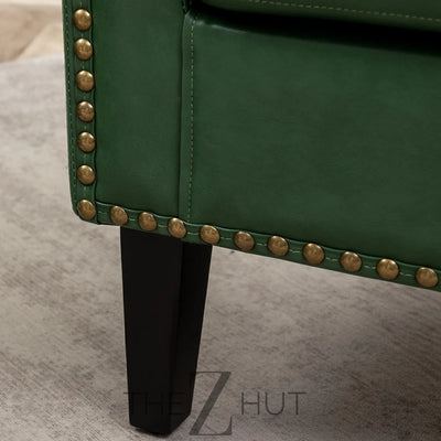 29" W Faux Leather Barrel Chairs Set of 2, Modern PU Upholstered Tufted Club Chairs with Nailhead Trim, Small Armchairs Accent Chairs for Living Room Bedroom Apartment Lounge Nursery, Green THE Z HUT