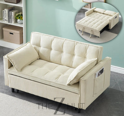 3 in 1 Convertible Sleeper Sofa Bed, Futon Couches for Living Room with Side Pocket | Adjustable Backrest| Velvet Fabric | Pull Out Couch | Loveseat | Sectional Sofa Bed(Black) THE Z HUT