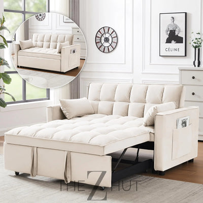 3 in 1 Convertible Sleeper Sofa Bed, Futon Couches for Living Room with Side Pocket | Adjustable Backrest| Velvet Fabric | Pull Out Couch | Loveseat | Sectional Sofa Bed(Black) THE Z HUT