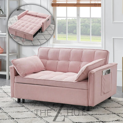 3 in 1 Convertible Sleeper Sofa Bed, Futon Couches for Living Room with Side Pocket | Adjustable Backrest| Velvet Fabric | Pull Out Couch | Loveseat | Sectional Sofa Bed(Black) THE Z HUT