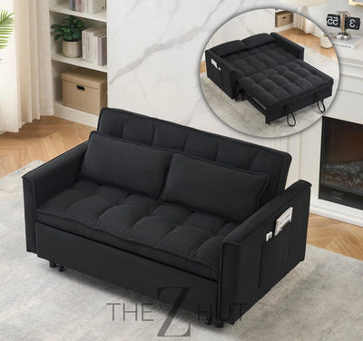 3 in 1 Convertible Sleeper Sofa Bed, Futon Couches for Living Room with Side Pocket | Adjustable Backrest| Velvet Fabric | Pull Out Couch | Loveseat | Sectional Sofa Bed(Black) THE Z HUT